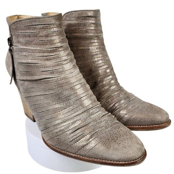 PAUL GREEN- Malibu Sliced Metallic Zip Bootie Chunky Nubuck Smoke, EU 6/ US 8.5 - Picture 3 of 13